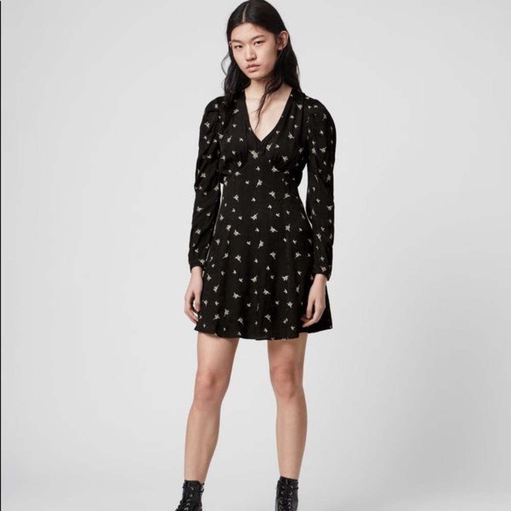 All Saints Embroidered Floral Long Dress